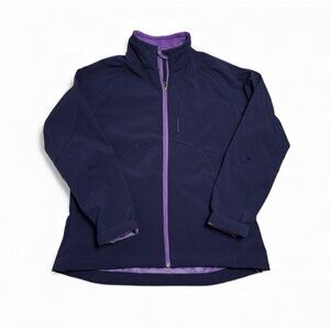 Double Diamond Womens Soft Shell Jacket Large Fleece Lined Navy Purple Comfy